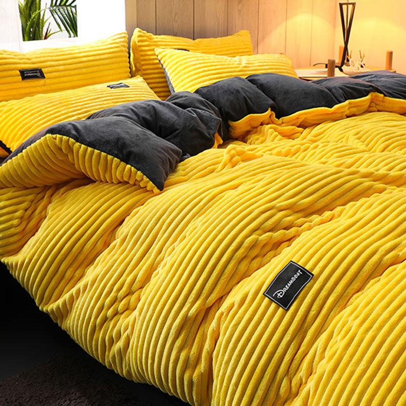 3/4 Pcs AB Sided Thicken Corduroy Velvet Winter Bedding Set Full Queen King Size Duvet Cover