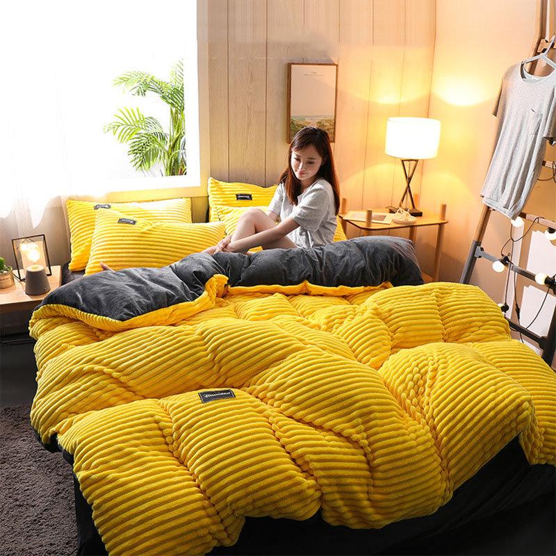 3/4 Pcs AB Sided Thicken Corduroy Velvet Winter Bedding Set Full Queen King Size Duvet Cover