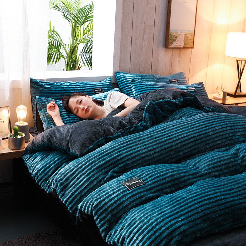 3/4 Pcs AB Sided Thicken Corduroy Velvet Winter Bedding Set Full Queen King Size Duvet Cover