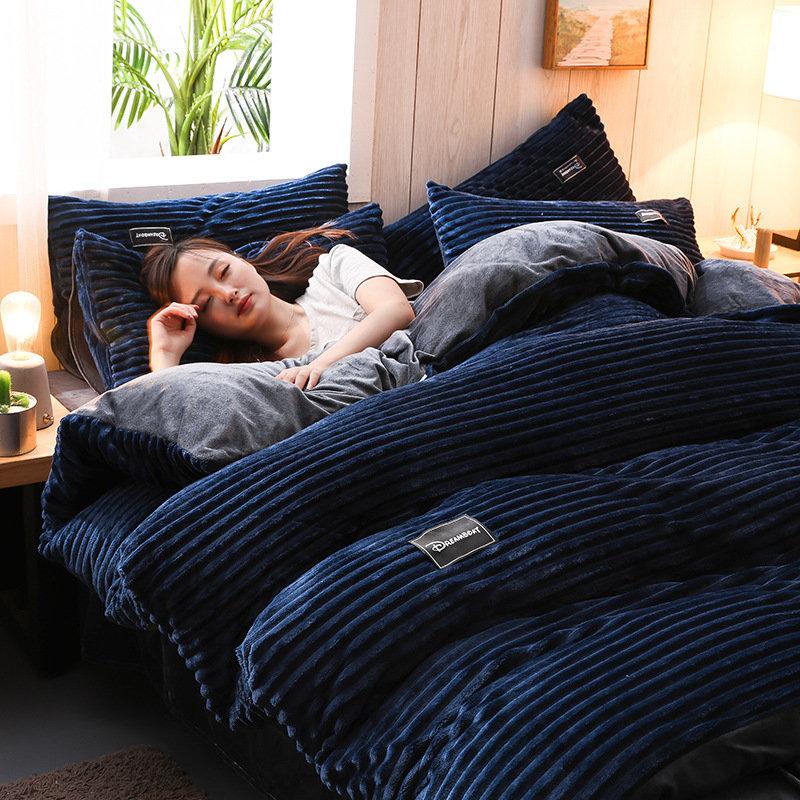 3/4 Pcs AB Sided Thicken Corduroy Velvet Winter Bedding Set Full Queen King Size Duvet Cover