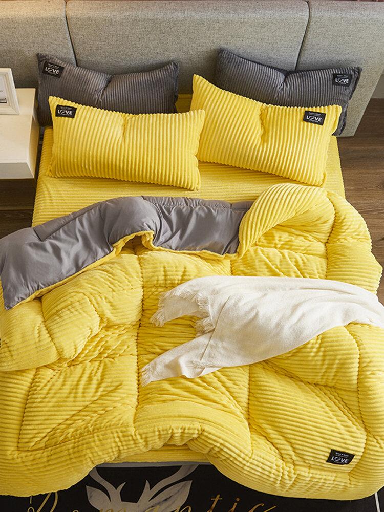 3/4 Pcs AB Sided Thicken Corduroy Velvet Winter Bedding Set Full Queen King Size Duvet Cover