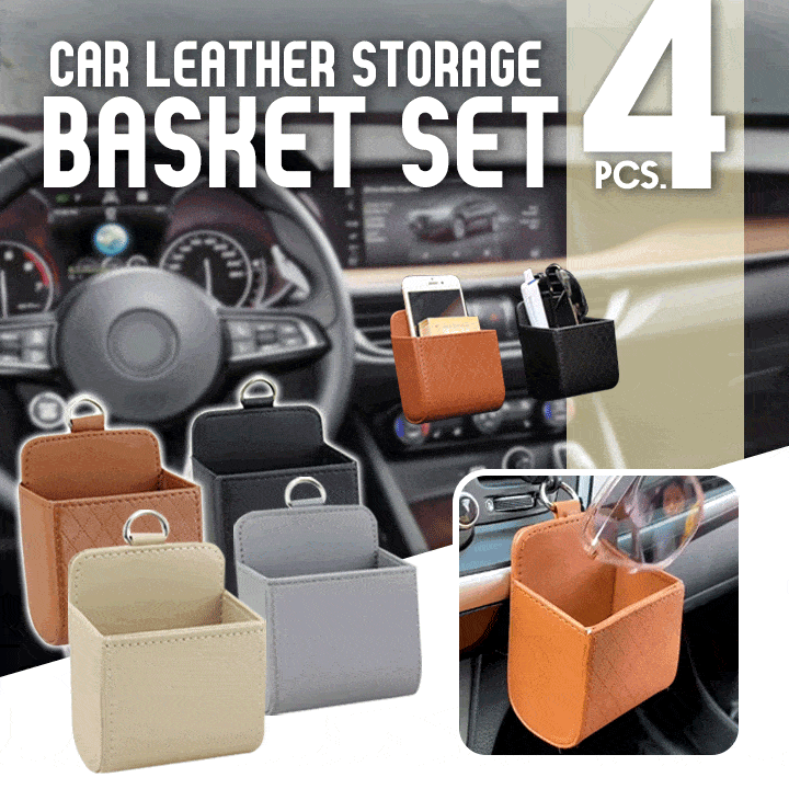 Car Leather Storage Basket-Set For 4
