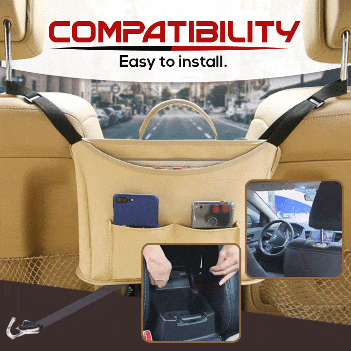 Upgraded Leather Car Net Pocket Handbag Holder