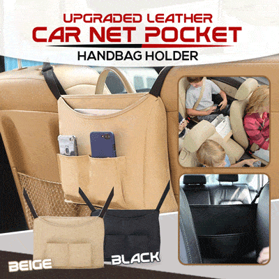 Upgraded Leather Car Net Pocket Handbag Holder