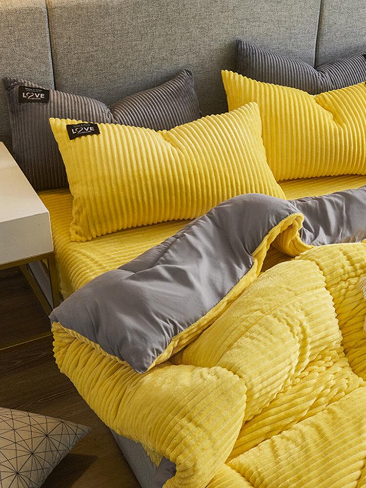 3/4 Pcs AB Sided Thicken Corduroy Velvet Winter Bedding Set Full Queen King Size Duvet Cover